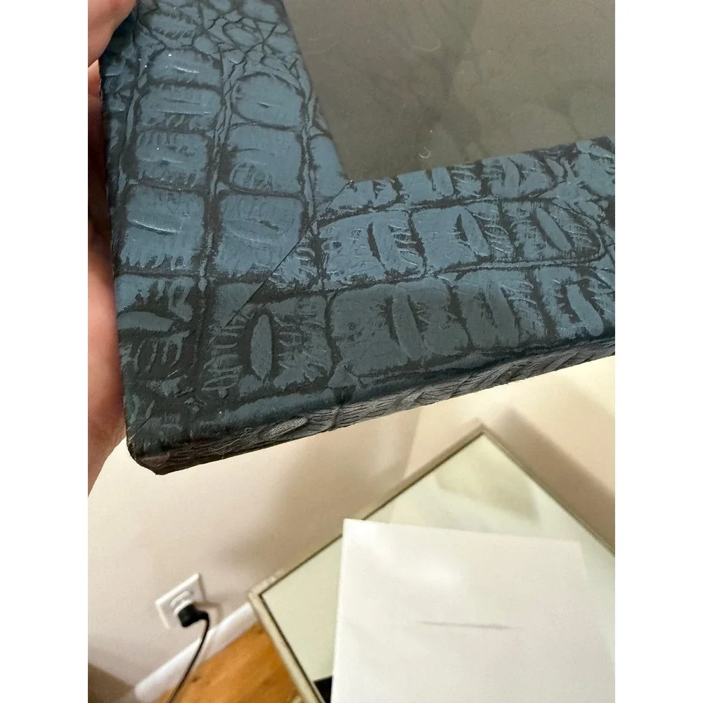 Navy Crocodile Embossed Genuine Leather Picture Frame Easel Back Chic